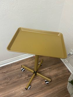 Gold Metal Rolling Tray Table on Casters