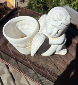 Vintage Cherub Angel Planter Pot Figurine