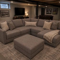 Free Delivery 🚚 Modular Brown L-Shaped Sectional Sofa With Chase And Ottoman