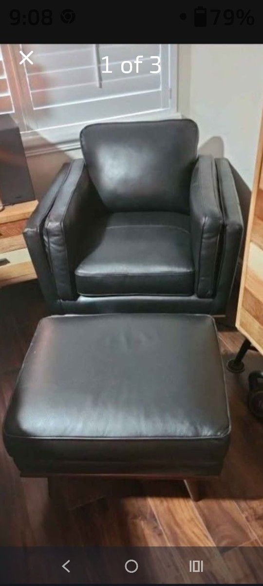 NEW Very Dark Brown LEATHER CHAIR WITH OTTOMAN 
