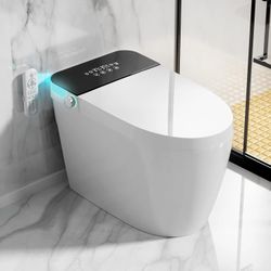 Smart Toilet with Bidet Built In with Warm Water Sprayer and Dryer, Foot Sensor Operation,Heated Seat toilet with LED Display for Bathroom,One Piece B
