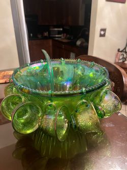 Vintage Indiana iridescent punch bowl