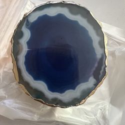 New Pop Socket Blue Agate Gemstone with Gold Electroplated Edges