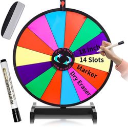 18 Inch Spinning Wheel for Prize 14 Slots Tabletop Prize Wheel Spinner with Stand, Dry Erase Marker and Eraser for Trade Show Carnival Party Pub Fortu