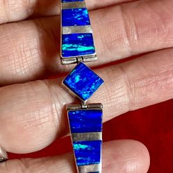 MEXICO BLUE OPAL INLAY 950 STERLING SILVER BRACELET 7" ‼️ A GIFT - NEVER BEEN USED ‼️ More VINTAGE - RARE & DESIGNER Items Here ....