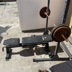 Squat Rack And Barbell With 300lbs Total