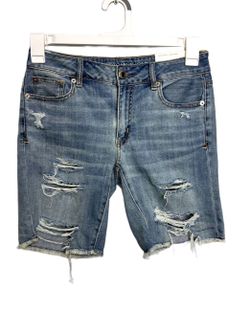 American Eagle Tomgirl Distressed Bermuda Denim Shorts Women's 0 NEW
