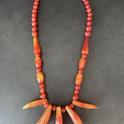 Vintage handcrafted coral orange statement necklace pendant beach style  In great condition  Approx from top to bottom 16 inches