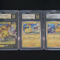 Pikachu CGC Pristine 10/Gem mint 10 Japanese Slab Bundle (3 Graded Pikachu Cards)