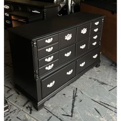 Solid Wood Black Dresser 6 Drawers 