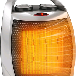 Portable Electric Space Heater with Thermostat, 1500W/750W Safe and Quiet Cerami
