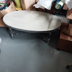 Shabby Chic Coffee Table. Grayish-blue Bottom With White Washed Top