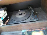 Stereo liquid speakers w/record player and 8 track player /radio