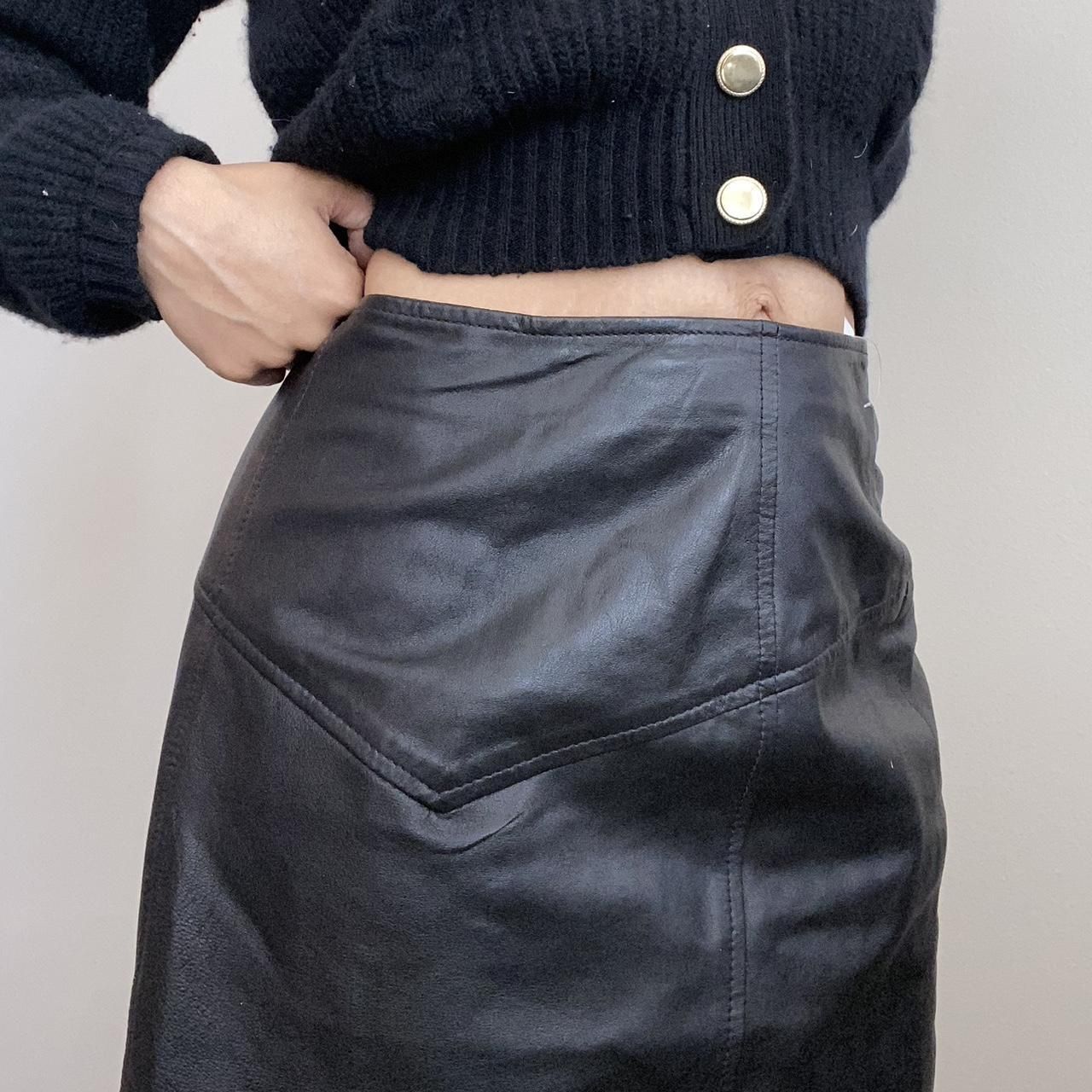 LNR Leather Skirt, Black, Past knees