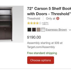 Bookcase - Espresso - BRAND NEW IN BOX - Orginally $200 Each (after Taxes) at Target - Ppu Macomb 22/Hayes - 2 Available