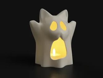 3D Printed Halloween Ghost Cat Tealight | Cute Spooky Candle Holder