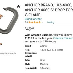 4 NEW - ANCHOR BRAND 406C 6" C-CLAMP