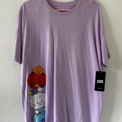 BT21 Line Friends "Good Luck" Purple Graphic T-Shirt.