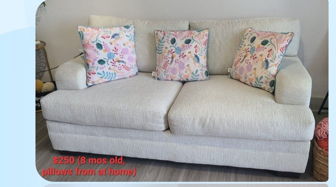 Beige Cloth Large Loveseat