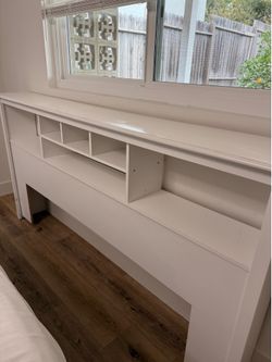 White Wood Headboard with Storage