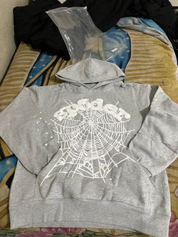 Sp5der Gray Hoodie with Web Graphic