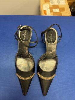 Chanel Black Satin Pointed-Toe Heels Size 38EU 7US
