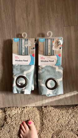 2-84” length window curtains light blue/blue grey color with white pattern.