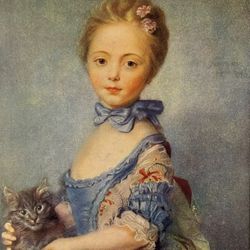 Jean-Baptiste Perronneau Girl with Cat Original Vintage Fine Art Print 30’s USA Antique Printed France/French School Collectible