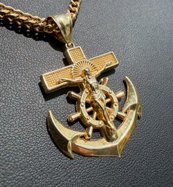 Jewelry 14k solid Yellow Gold Jesus Anchor Pendant charm