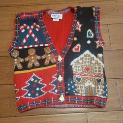 Vintage kids Heartworks Christmas vest knit Sweater Sz M 10 12