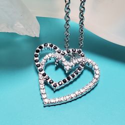 Rhinestone Covered Interlocking Hearts Valentine's Day Necklace 
