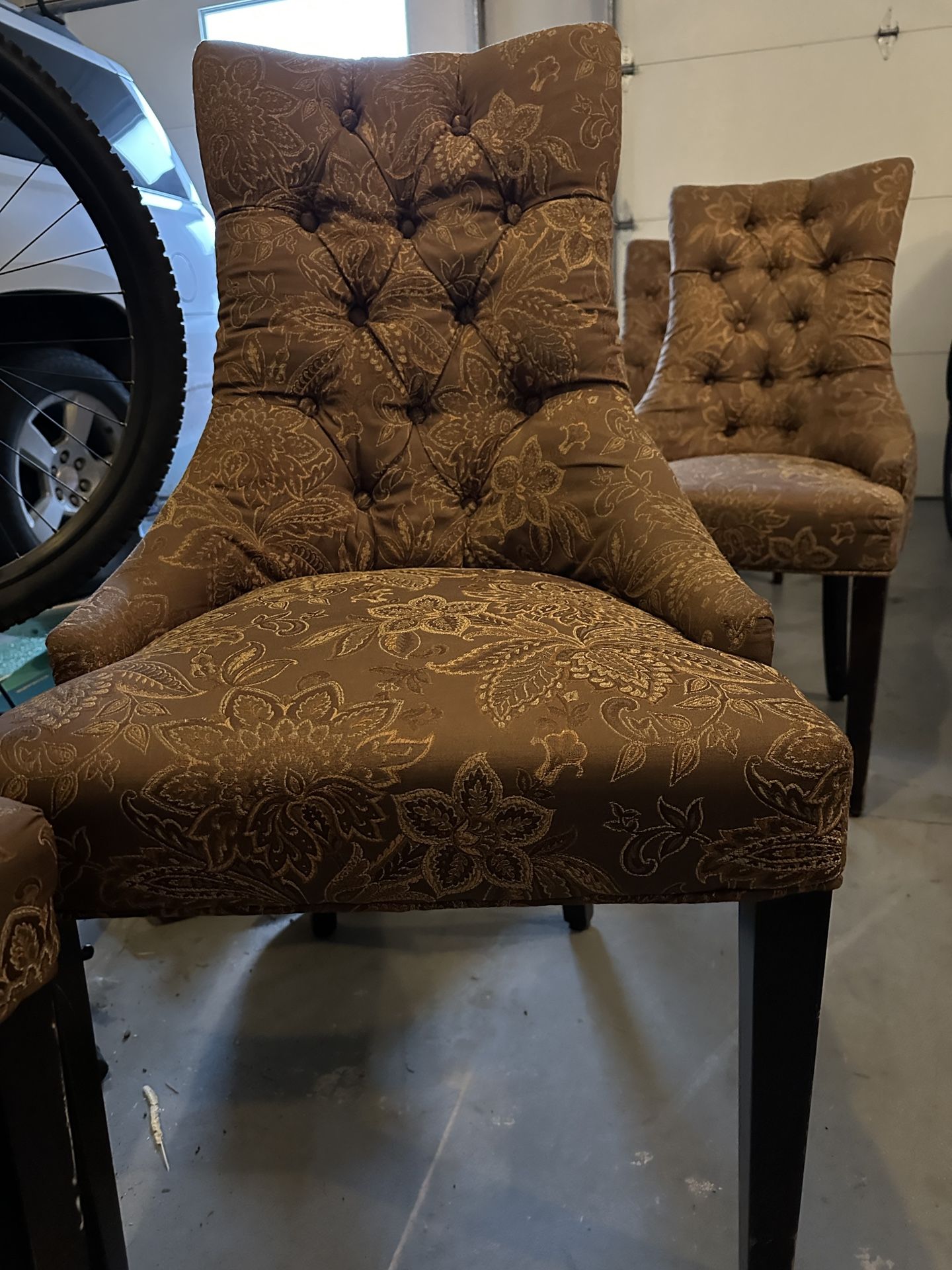6 Brown Tufted Dining Chairs