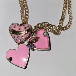 2 Pink Heart Locket With Ring Inside