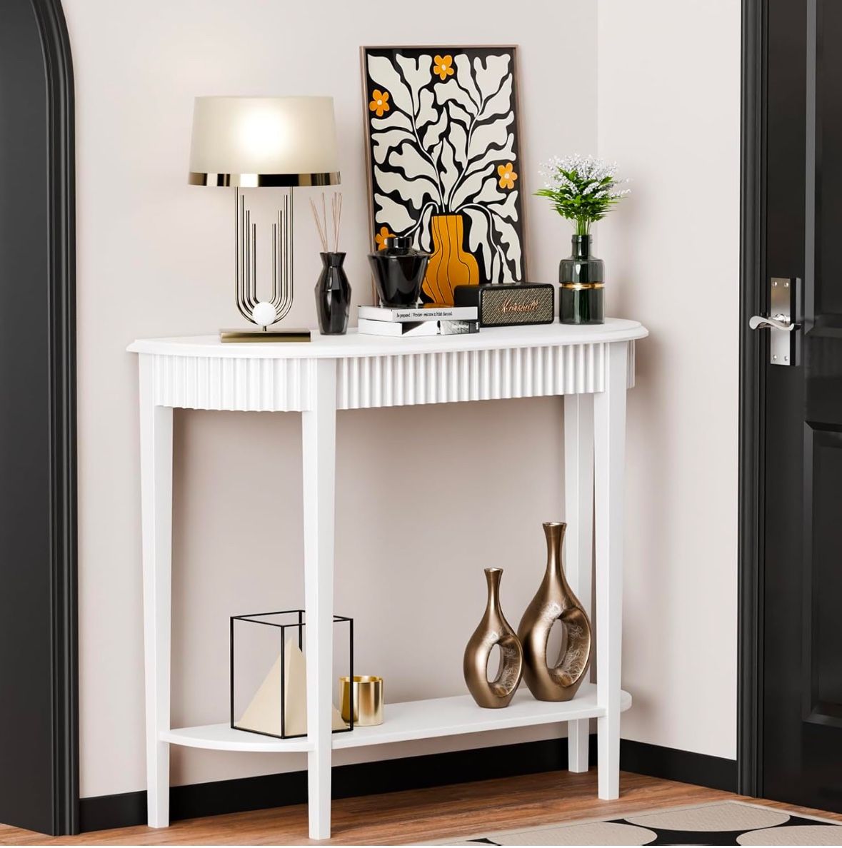 MMV Half Moon Console Table for Entryway, 2-Tier Narrow Sofa Table, Entry Table for Hallway, Living Room, Easy Assembly, 13" D x 37.41" W x 31.5" H, W