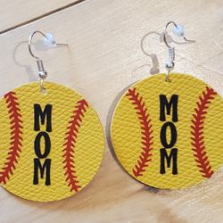 NEW Handmade 'MOM' Softball Earrings