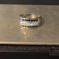 5.45g 14k White Gold / Big Sapphires & Diamonds
