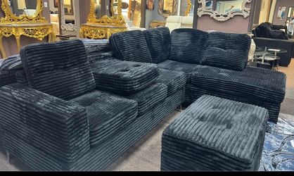 NEW BLACK SECTIONAL WITH STORAGE OTTOMAN, INCLUDING FREE DELIVERY ORDER HERE PAY UPON ARRIVAL