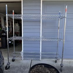 Adjustable Stainless Steel Shelving w/3 shelves, wheels, brake