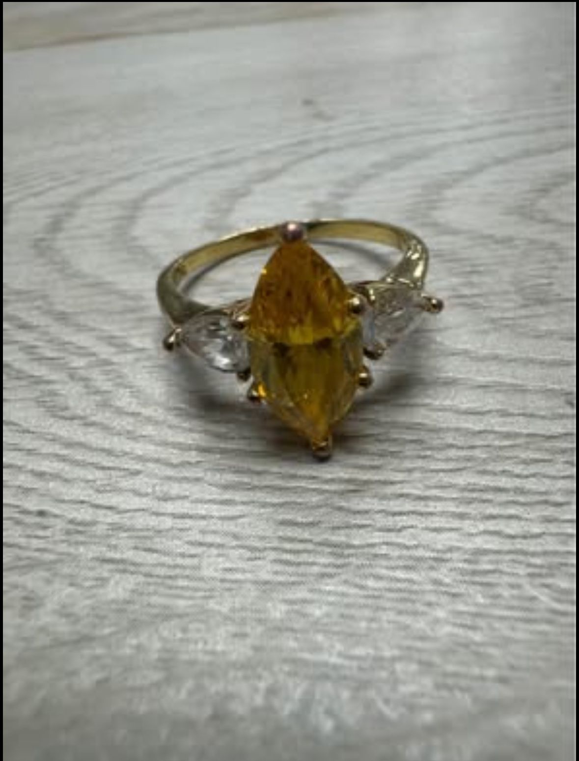 Gold-Tone Marquise-Cut Yellow Gemstone Ring