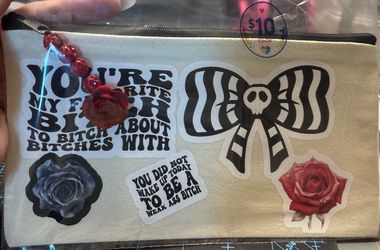 Novelty Canvas Zipper Pouch with Sticker Designs (read description)