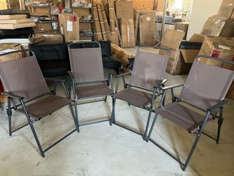 4 Pieces Folding Patio metal Dining chairs , 4 Folding Chairs for Garden, Lawn, Backyard, Brown