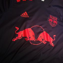 Adidas Red Bull New York Black Soccer Jersey Red Logo