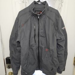 LIKE NEW ARIAT FR MEN'S DURALIGTH STRETCH CANVAS IRON GRAY JACKET SIZE LARGE REGULAR 