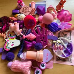 Pink purple Mixed Media Art Craft Materials Trinket lot Assemblage mini toy junk drawer