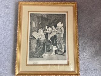 “The Recital” Artist Ferdinand Roybet Etching Print Gold Tone Frame 17.75” x  21.25”