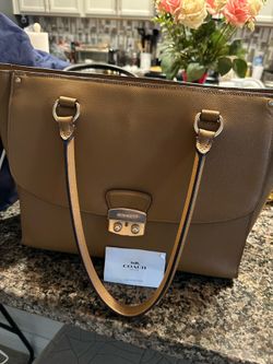 Brown coach bag with gold hardware