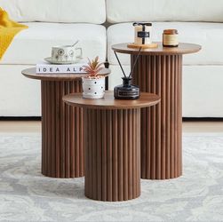 Round 3 Pcs Walnut Brown Coffee Table Set