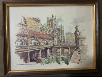 The Roman Bath and Abbey, Bath vintage framed print