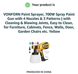 VONFORN Paint Sprayer, 700W Spray Paint Gun with 4 Nozzles & 3 Patterns