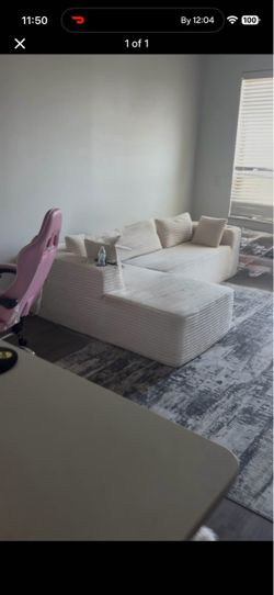 White Corduroy Sectional Sofa with Chaise